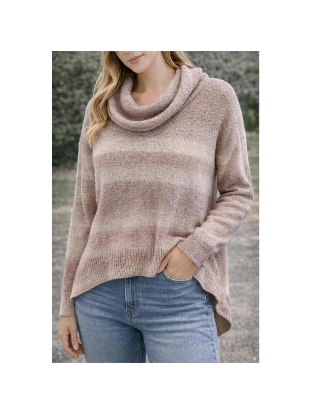 American Eagle Cowl Neck Sweater Women’s Large Pink Ombre High Low Hem Cozy Knit